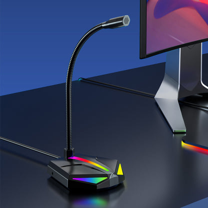 מיקרופון שולחני לגיימרים עם תאורה צבעונית וסינון רעשים מובנה