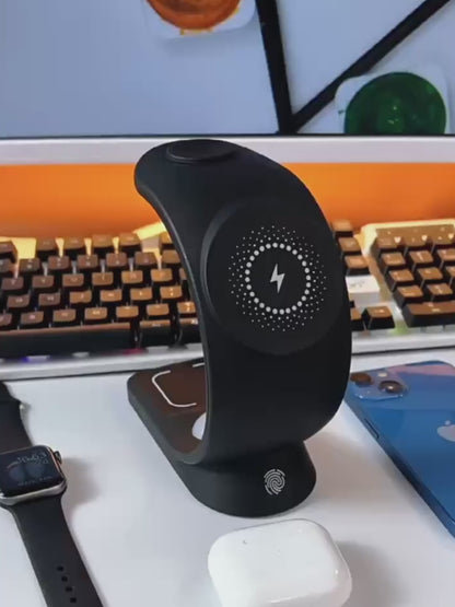 תחנת טעינה 3 ב-1 עם תאורת לילה מובנית